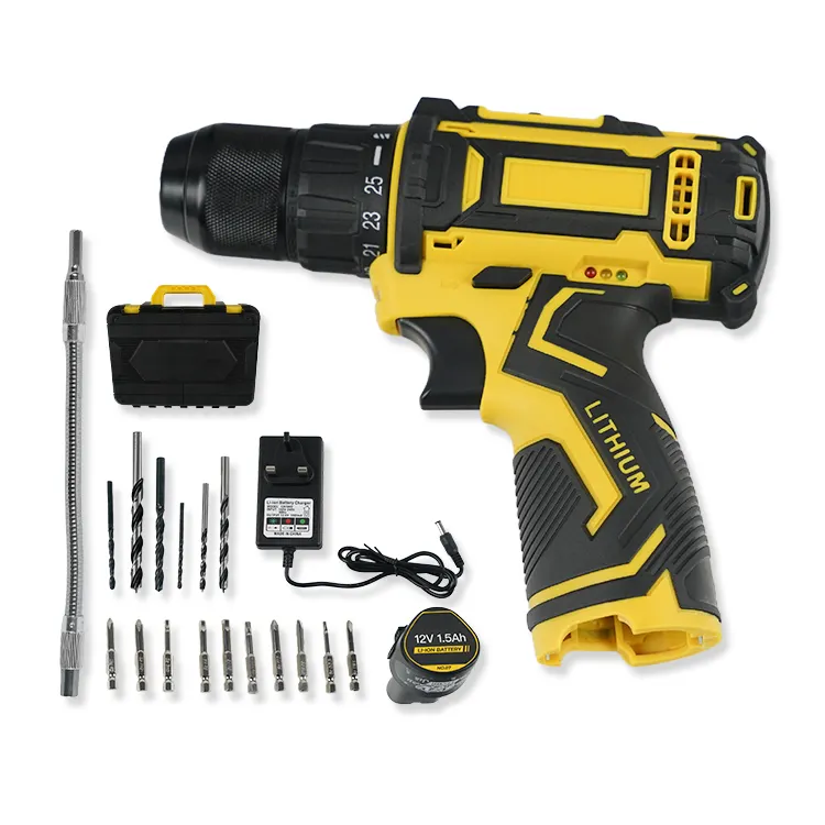Cost-effective type Strong torque lithium battery powered 12V 1500mAh cordless drills tool set electric hand drill with toolkit