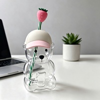 Mug en verre borosilicate 3D motif ours mignon, tasse créative en forme d'animal avec paille pour café, jus, lait, cadeau pour la maison ou le bureau