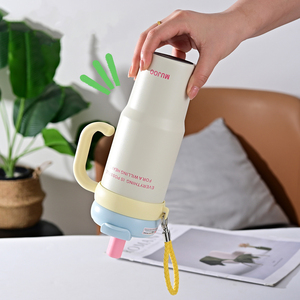 Gobelet isotherme en acier inoxydable de 900 ml avec poignée, sangle et couvercle à paille – Tasse à eau portable pour voiture et voyage - Product Image 4