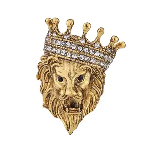 Retro Vintage lapel pin brooches lion head encrusted drill pin male lady suit decorative medal crystal brooch pins