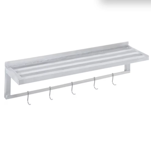 NSF <b>Kitchen</b> <b>Equipment</b> <b>Commercial</b> Aluminum Wall Shelf with Pot Hooks and Bar - Product Image 1