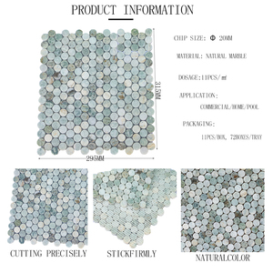Mosaïque de marbre ronde vert Ming Green, mosaïque de marbre circulaire vert Penny pour murs et sols, salle de bain ou toilettes - Product Image 3