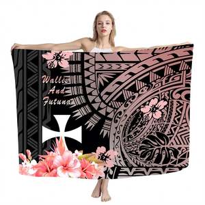 Pareos Ropa de playa Pareo Floral Impreso Polinesio Tribal <span class=keywords><strong>Wallis</strong></span> y <span class=keywords><strong>Futuna</strong></span> Islas Pink Hibiscus Print Custom Lavalava Cover up - Product Image 4