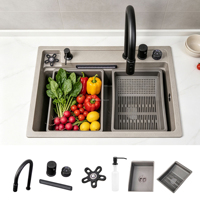 Évier de cuisine commercial moderne, poste de travail, cascade dissimulée, fait main, multifonctionnel, à cuve unique 100x50