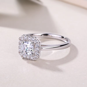 Anillo de compromiso con diamante natural talla Asscher, oro macizo de 18 quilates, diseño de halo cuadrado, joyería nupcial fina para mujer - Product Image 6