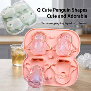 Moule à glaçons pingouin à 4 cavités avec entonnoir intégré, bac à glaçons en silicone de qualité alimentaire pour cocktails, whisky et boissons estivales - Product Image 2