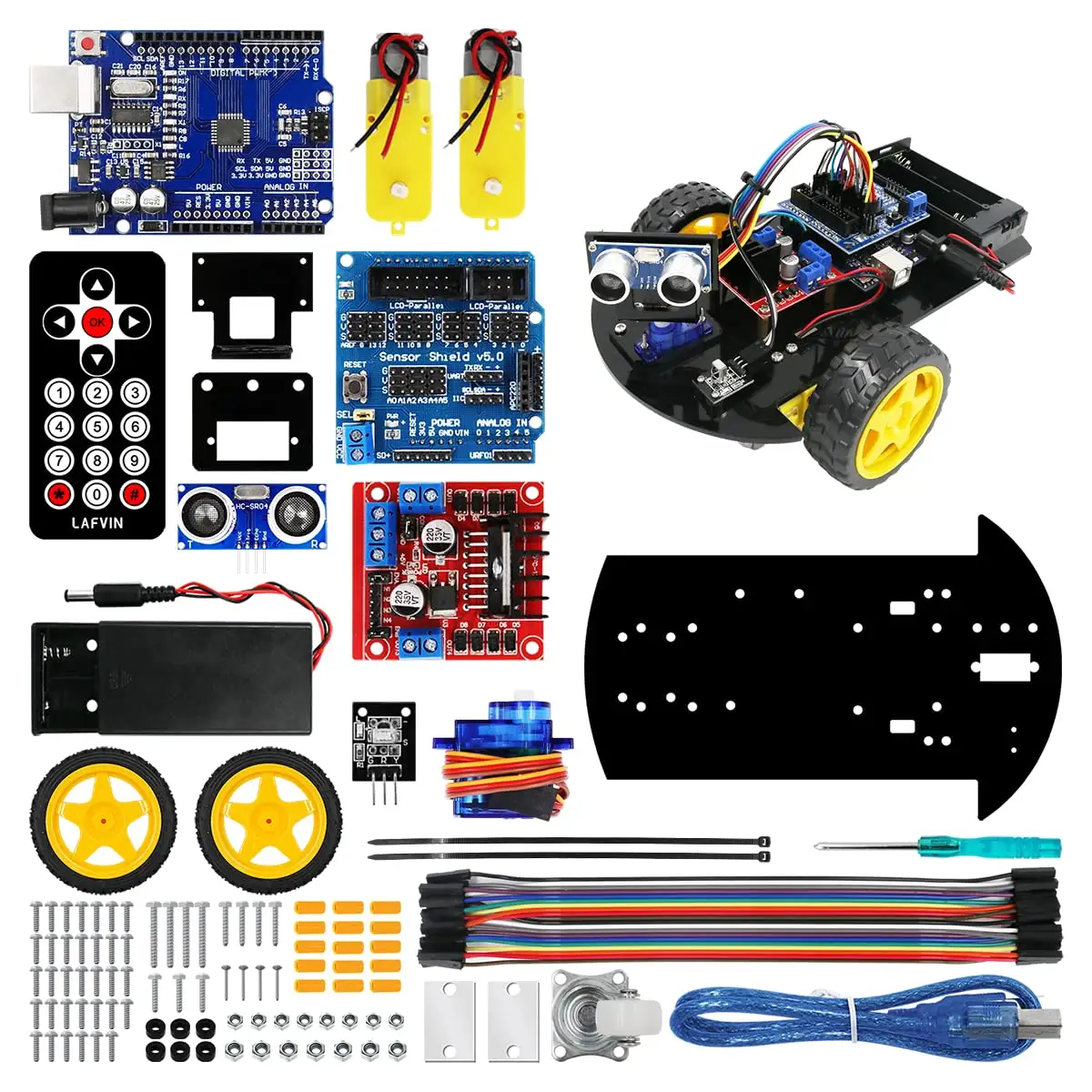 Kit de bricolage avec Module à ultrasons, télécommande, Robot intelligent, voiture, châssis 2WD pour arduino