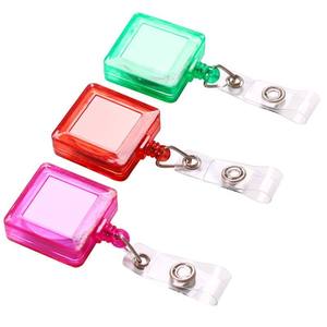 Porte-badge rétractable carré transparent avec crochet métallique, logo personnalisé, porte-carte d'identité, cordon de 60 cm, sangle en vinyle, ABS transparent - Product Image 2