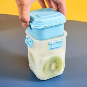 Double Layer Insulated Salad Cup 580ml Sealed Portable <b>Lunch</b> <b>Box</b> For Office Workers Mixed Colors Rectangle Shape Plastic Lid - Product Image 2
