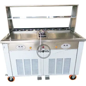 Commercial 2 Flat Pan Durable Stir Fried Ice Cream Machine Frozen Yogurt Fry Ice Cream Roll Machine