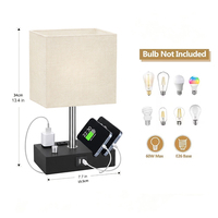 Petite lampe de chevet avec ports de charge USB C, support pour téléphone, lampe de bureau en bois entièrement réglable pour chambre à coucher, bureau