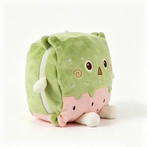 Peluche personnalisée en forme de cube matcha pastèque avec fermeture éclair latérale, peluche carrée en forme de personnage alimentaire, animal en peluche cube vert - Product Image 4