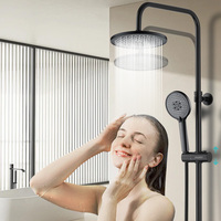 Ensemble complet de robinet de douche à effet pluie mural noir mat avec 4 fonctions pommeau de douche à haute pression