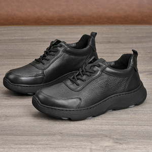Chaussures de marche pour hommes en cuir de vache véritable, bout rond, semelle en caoutchouc antidérapante, talon bas, baskets décontractées confortables - Product Image 3