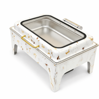 Réchaud de buffet rectangulaire électrique en acier inoxydable avec fenêtre de visualisation en verre, capacité 9L, couleur argent, pour hôtel