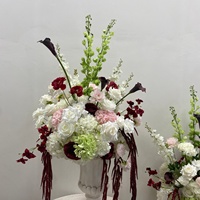 B131 Bunga Palsu Bola Floral Burgundy Putih Hijau untuk Dekorasi Meja Pernikahan, Pesta, dan Perjamuan - Promo Hot Sale