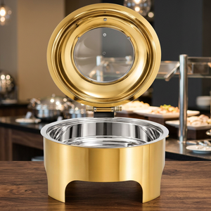 Gold Chafing Dish Stainless Steel 4-Piece Food <b>Warmer</b> Buffet Holder Catering Wedding Hotel Banquet 8L <b>Hand</b> Wash Only - Product Image 3