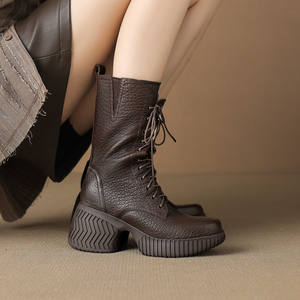 Botines de Piel de Oveja de Alta Calidad, Cuero Genuino, Modernos, Versátiles, de Color Sólido, con Tacón de Cuña, Antideslizantes e Impermeables - Product Image 4