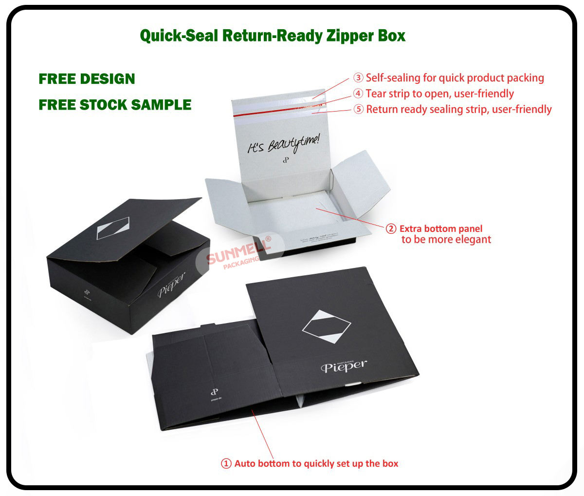 Boîte auto-scellante noire et blanche