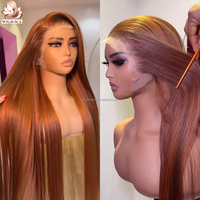 P4/350 Wig lurus tulang tarik ganda Wig Frontal renda lurus HD jahe oranye warna Piano coklat Wig rambut manusia Virgin tanpa lem
