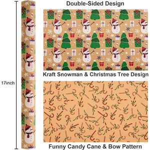 Christmas Gift <b>Wrapping</b> <b>Paper</b> Roll Kraft Snowman Candy Cane Design 17 In X 33 Ft Reversible Recyclable Packaging <b>Paper</b> - Product Image 3