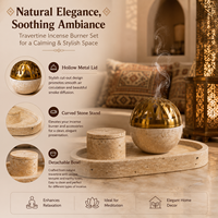 Ensemble de brûleurs d'encens de luxe en travertin, brûleur de Bakhoor en pierre naturelle, ensemble de plateau Mubkhar arabe pour la décoration de la maison pendant le Ramadan