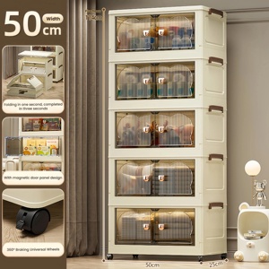 خزانة تخزين متعددة الطبقات قابلة للطي بعرض 50 سم، منظم بلاستيكي بدون تجميع، وحدة تخزين متعددة المستويات متحركة - Product Image 6