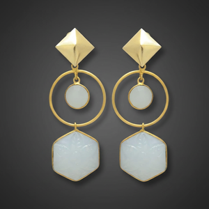 Pendientes Colgantes de Latón Chapado en Oro Hechos a Mano con Piedra Lunar, Estilo Étnico Bohemio para Mujeres y Unisex - Product Image 3