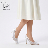 Pumps en textile à bout pointu avec strass MIA DIVA pour femmes, talon de 7,5 cm et semelle extérieure en TPR pour les soirées
