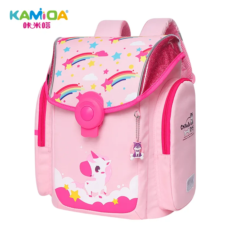 KAMIDA Cute School Bagpack BookBag Magnetic Button Unicorn Cartable Flap Backpack Cartoon Girls Mochila School bags For Kids