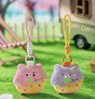 Porte-clés en peluche chat mignon en forme de beignet, pendentif chaton en peluche super doux, 0-10 cm, breloque de sac unisexe, anniversaire, fête