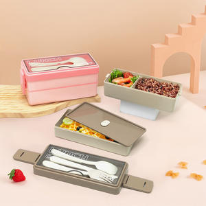 High-quality Pp Plastic Leak-proof Portable Food Container for Kids 2 Layers Food Storage <b>Box</b> Bento <b>Lunch</b> <b>Box</b> With Cutlery - Product Image 3