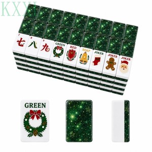 Tuiles de Mahjong de Noël KXXL – Édition Cadeau de Fêtes – Motifs Père Noël, Elfe, Couronne, Chaussette, Visage, Fond Vert Étoilé – Pour les Amateurs de Mahjong - Product Image 1