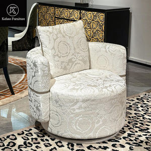 Ghế xoay tròn cao cấp bọc vải Jacquard trắng sang trọng, ghế sofa đơn cao cấp dành cho phòng khách biệt thự, nhà phố - Product Image 1