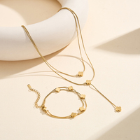 Bracelet double chaîne serpent trèfle en acier inoxydable 304 doré, avec breloques trèfle à quatre feuilles massives