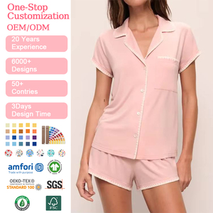 Pigiama da <span class=keywords><strong>Donna</strong></span> in <span class=keywords><strong>Modal</strong></span> Organico, Set Corto Personalizzato, Abbigliamento da Notte a Maniche Corte per Donne - Product Image 1