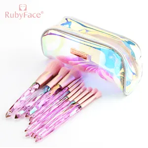 10 Pcs Rubyface Make-Up Kwasten Set Synthetisch Haar Roze Regenboog Crystal Diamond Handler Factory Supply