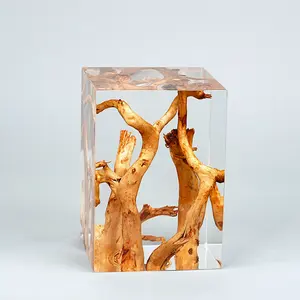 Madeira sólida acrílica transparente alta, mesa de vidro de resina transparente como arte de alta qualidade com padrão nórdico decoração de mesa de café
