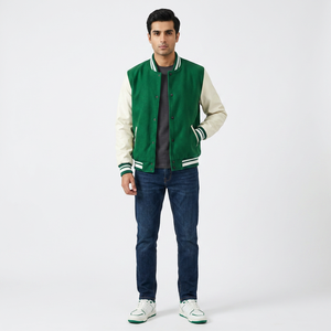 Custom Design High Quality Unisex Varsity Jacket Windproof Breathable Casual Winter Embroidered Solid Button Closure <b>Stand</b> Front - Product Image 1