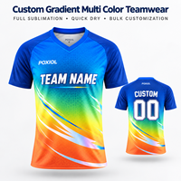 Jersey Sepak Bola Multi Warna Gradasi Kustom V-Neck Sublimasi Penuh Cepat Kering Bernapas Pakaian Tim Personalisasi untuk Klub Lokal