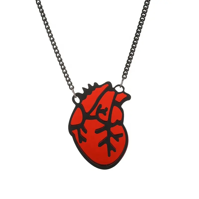 No MOQ Initial Design Neo-Gothic Style Acrylic Made Double Layers Human Organs Modeling Red Heart Necklace Pendant