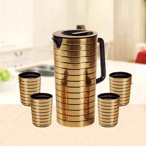 经典热卖豪华塑料水罐圆形壶黄金水罐套装4杯带盖水壶套装家居生活