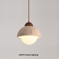 Lampe suspendue LED à tête unique en pierre de grotte jaune style Wabi-sabi, 4000K, forme dôme couleur crème, RA90 CRI, pour chambre à coucher et chevet