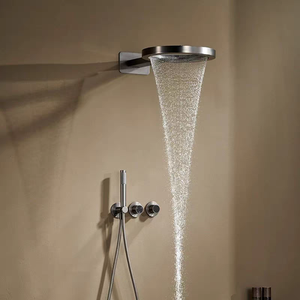 Ensemble de robinet de douche de bain rond moderne pommeau de douche thermostatique mural en laiton <span class=keywords><strong>cascade</strong></span> d'or brossé pour hôtels - Product Image 2