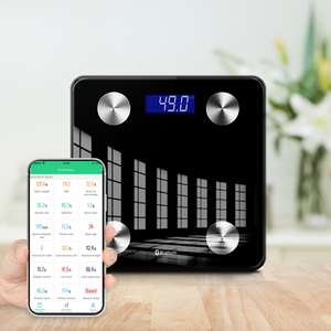 เครื่องชั่งน้ำหนักดิจิตอลอิเล็กทรอ<span class=keywords><strong>น</strong></span>ิกส์ LCD LED พร้อมแอพพลิเคชั่<span class=keywords><strong>น</strong></span>บน Android ชาร์จผ่า<span class=keywords><strong>น</strong></span> USB  เครื่องชั่งน้ำหนักอัจฉริยะบลูทูธ วัดไขมันในร่างกาย - Product Image 1
