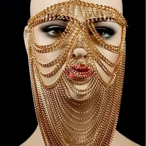 Maschera di gioielli con strass europeo e americano maschera con frangia copricapo lungo catena per il viso semplice maschera da ballo