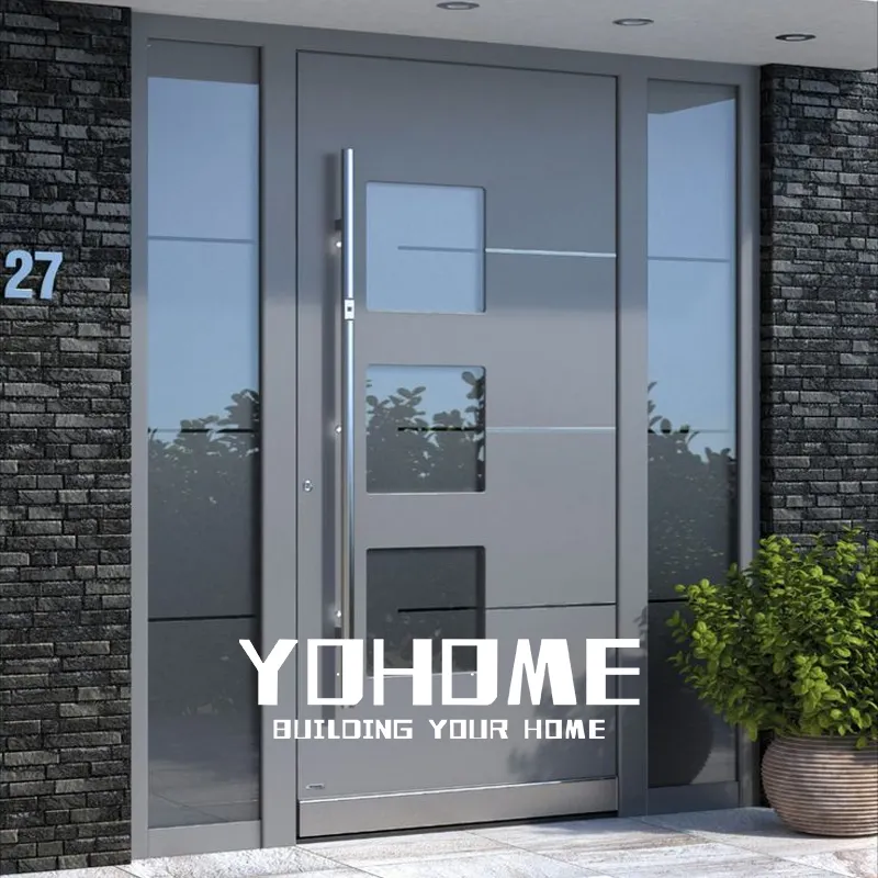 Porta di sicurezza in acciaio pivot italiano per la casa in acciaio esterno porta di sicurezza design con vetro moderno in acciaio inox porta principale
