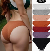 Culottes string pour femmes en coton côtelé uni, taille élastique large, respirantes, effet push-up, vente en gros