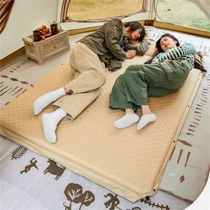 Colchoneta doble para dormir para acampar, colchoneta para dormir para 2 personas, prensa de pie autoinflable, colchoneta ultraligera para acampar, almohada para dormir