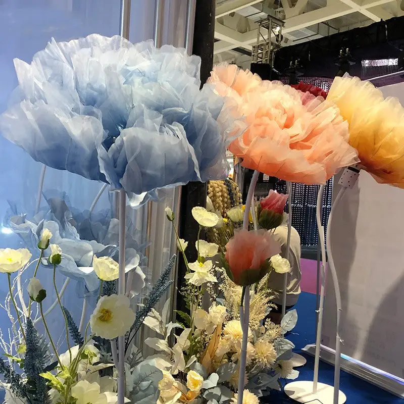 Flor Artificial para decoración de boda, flores eléctricas de amapola con cabeza grande y móvil abierta y cerrada, con vástago alto